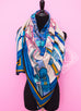 Hermes "Duo d'Etriers" Blue Pink Cashmere 140 GM Shawl Scarf