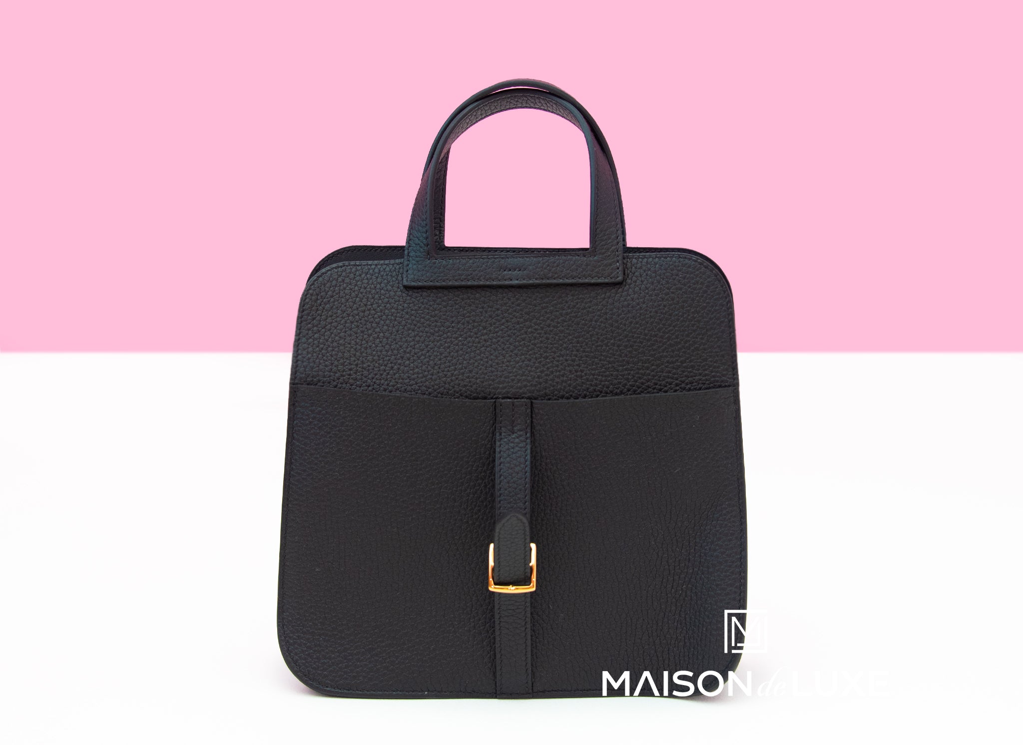Hermes Halzan 25 Black Clemence Gold Hardware Bag Handbag – MAISON