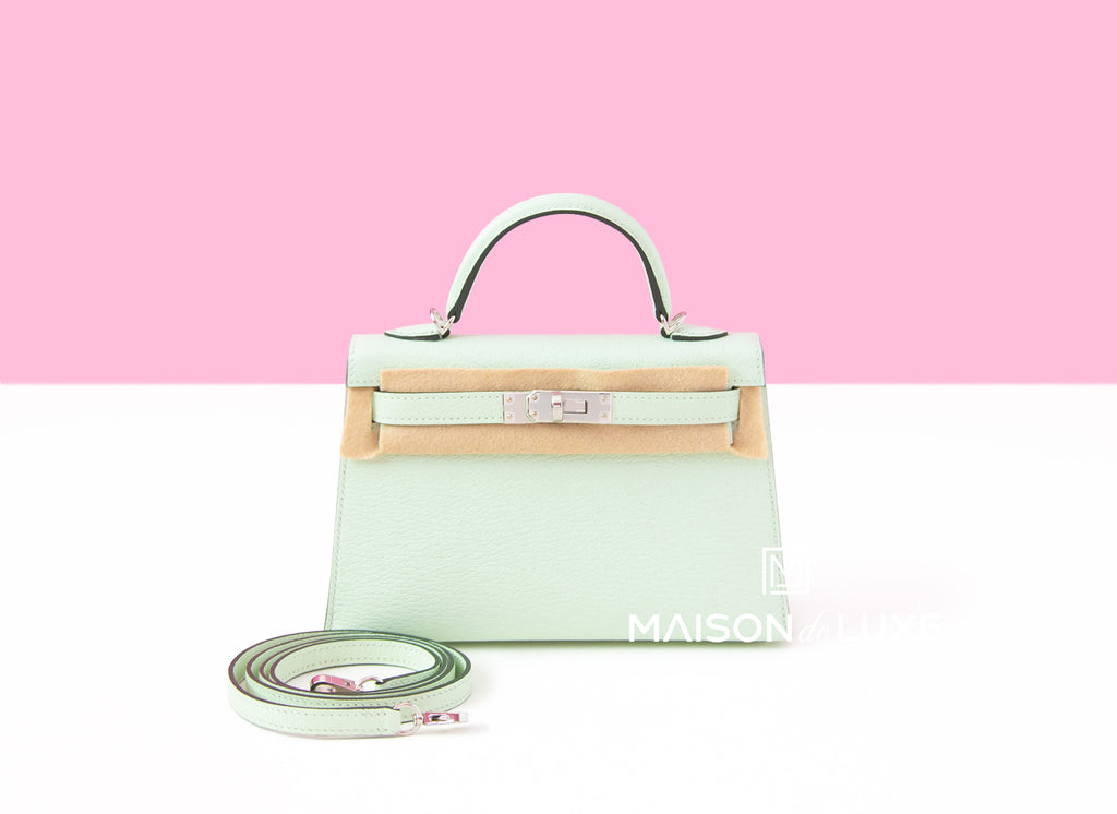 Hermes Mini Kelly II 20 Rose Sakura & Gris Perle Chèvre - MAISON de LUXE