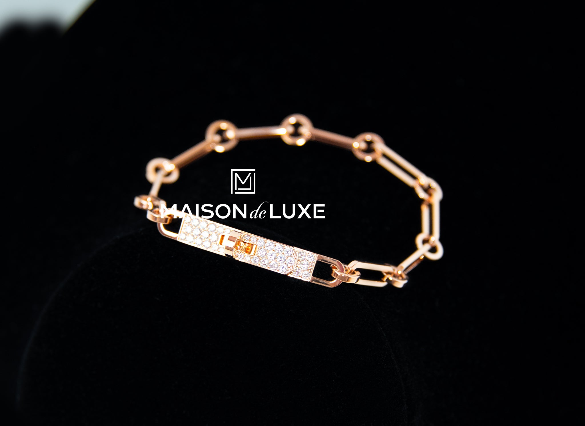 Hermes Rose Gold Diamond Kelly Chaine Bracelet St