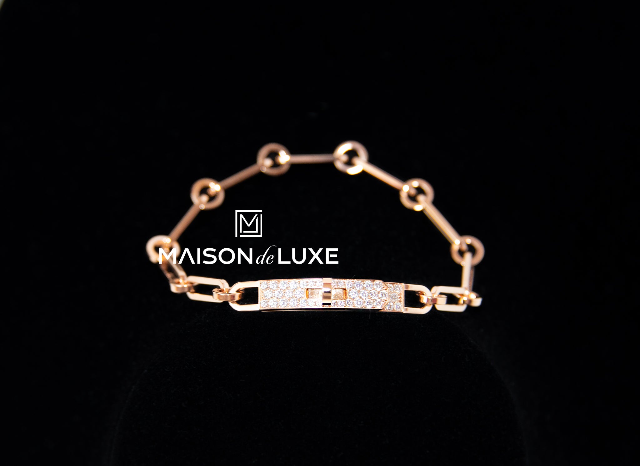 Hermes Rose Gold Diamond Kelly Chaine Bracelet St