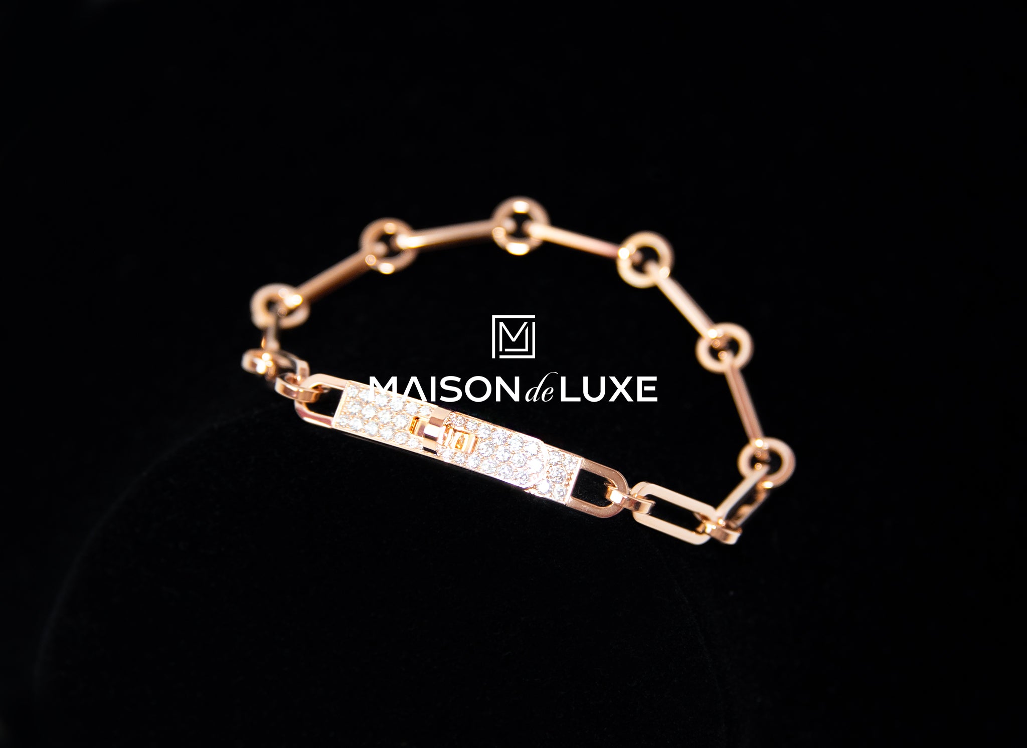 Hermes Rose Gold Diamond Kelly Chaine Bracelet St