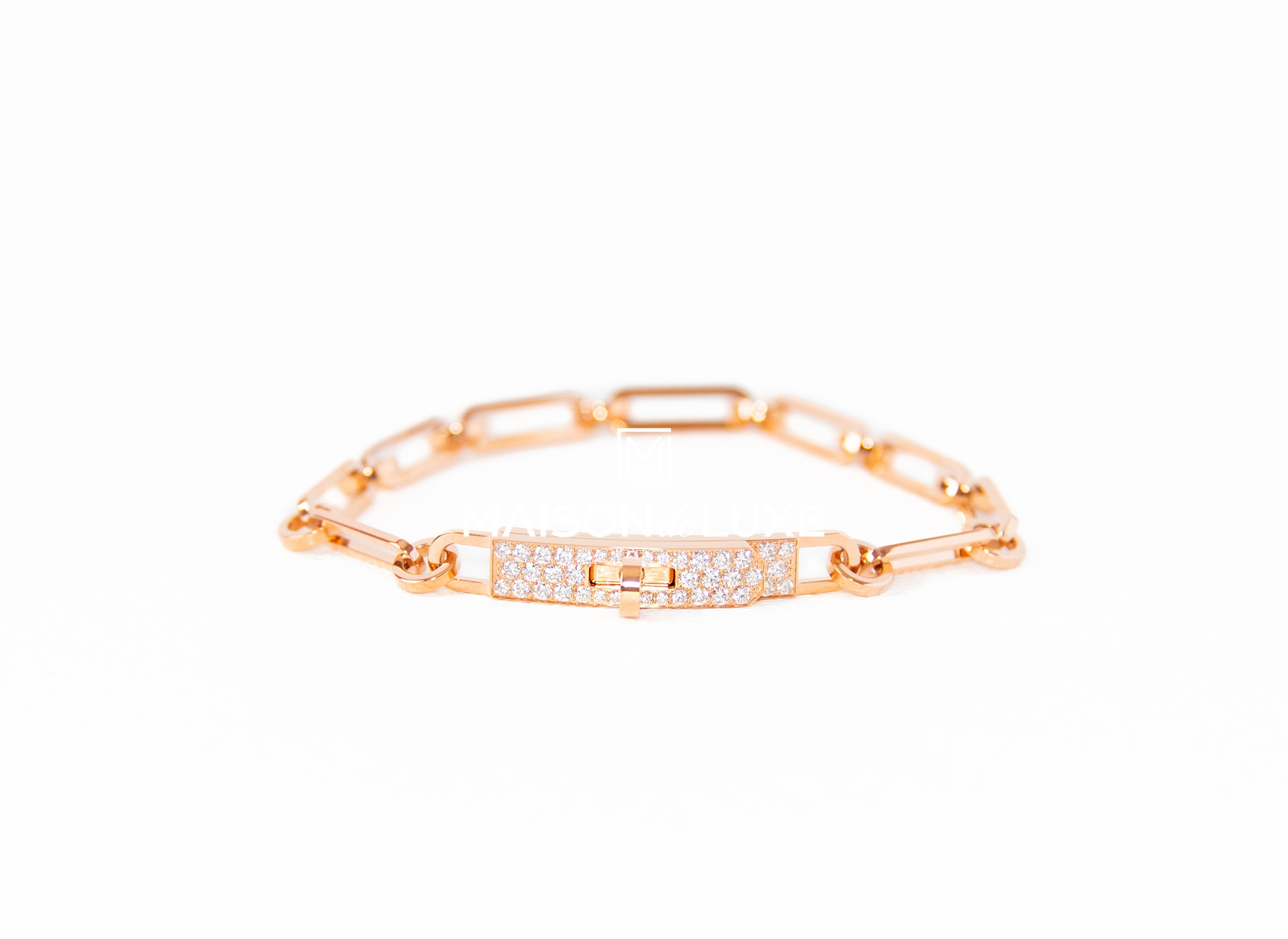 Hermes Rose Gold Diamond Kelly Chaine Bracelet St