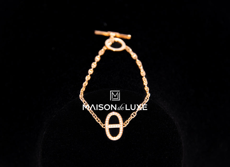 Hermes Rose Gold Diamond Chaine d'ancre Contour Bracelet SH