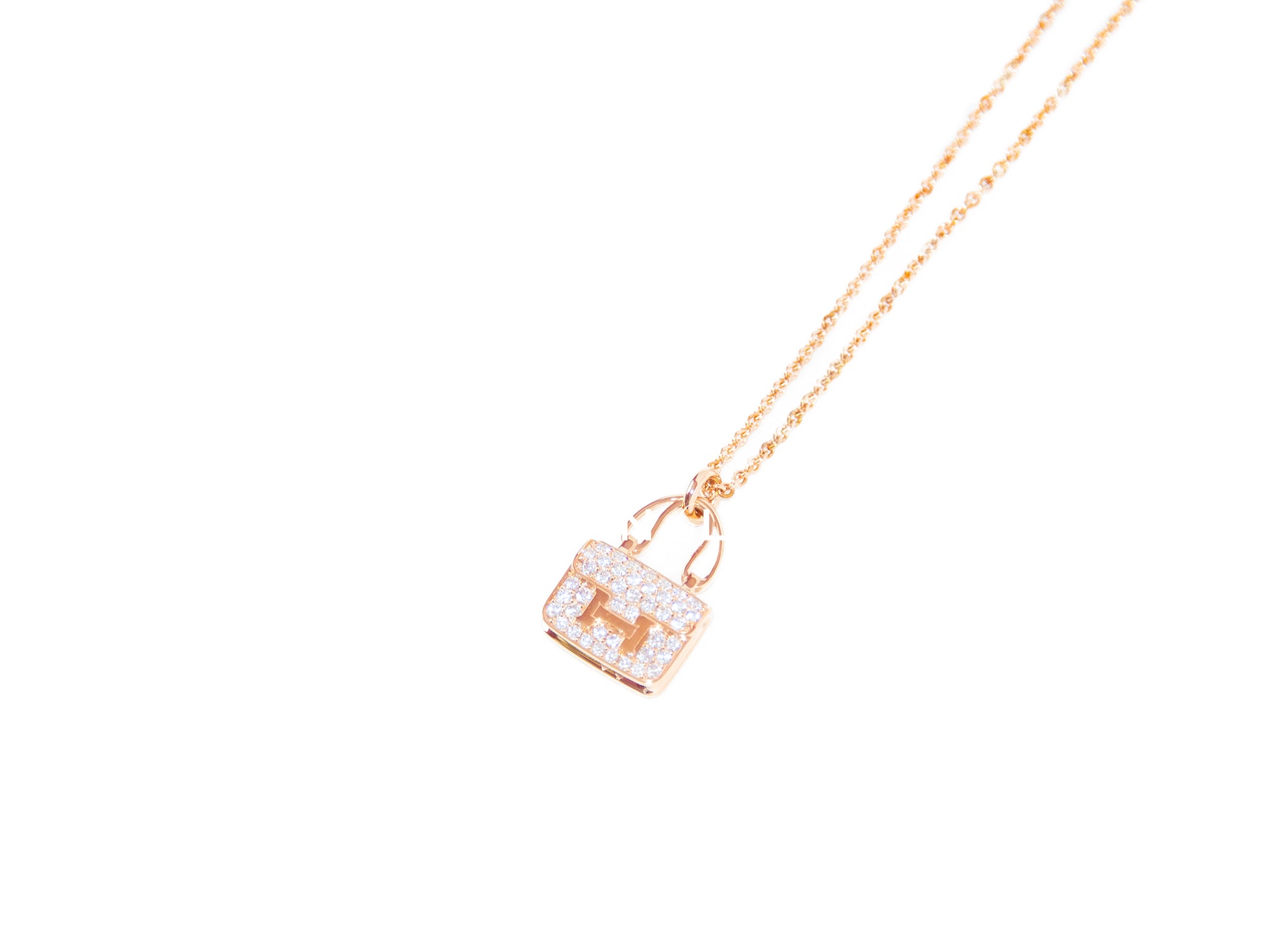 Rare! Authentic Hermes 18K Rose Gold Diamond Constance Amulette Pendant Necklace