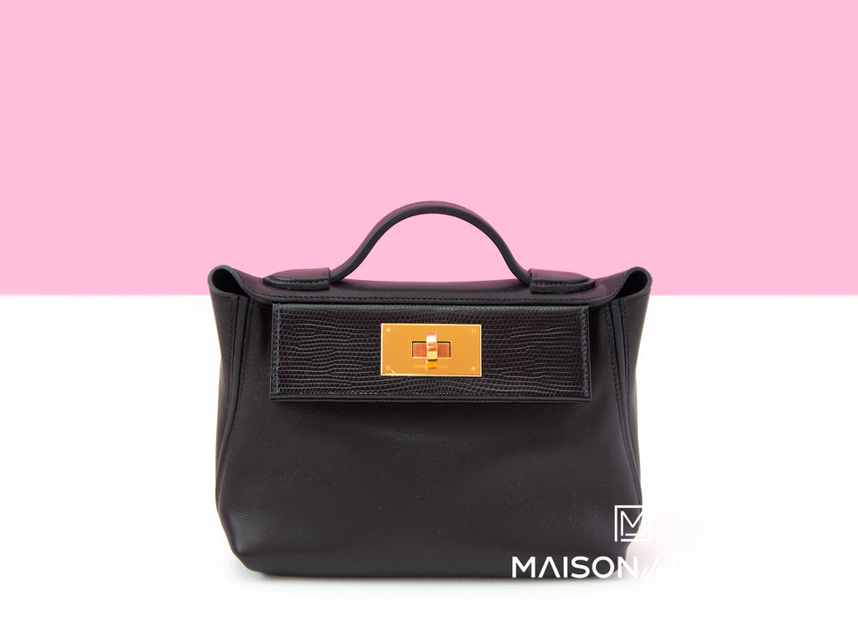 Hermes Mini 24/24 Touch Bag Black Lizard