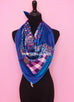 Hermes "L'Art du Sarasa" Blue Twill Silk 90 cm Scarf