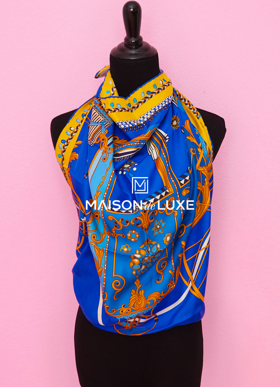 Hermes "Coupe de Gala" Blue Wash Twill Silk 90 cm Scarf