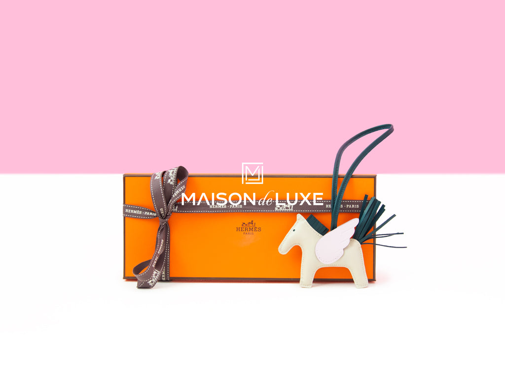 Hermes Craie / Vert Cypress / Mauve Pale Pegase Bag Charm PM