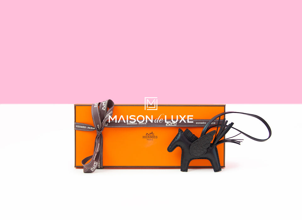 Hermes Black Pegase Touch Bag Charm PM