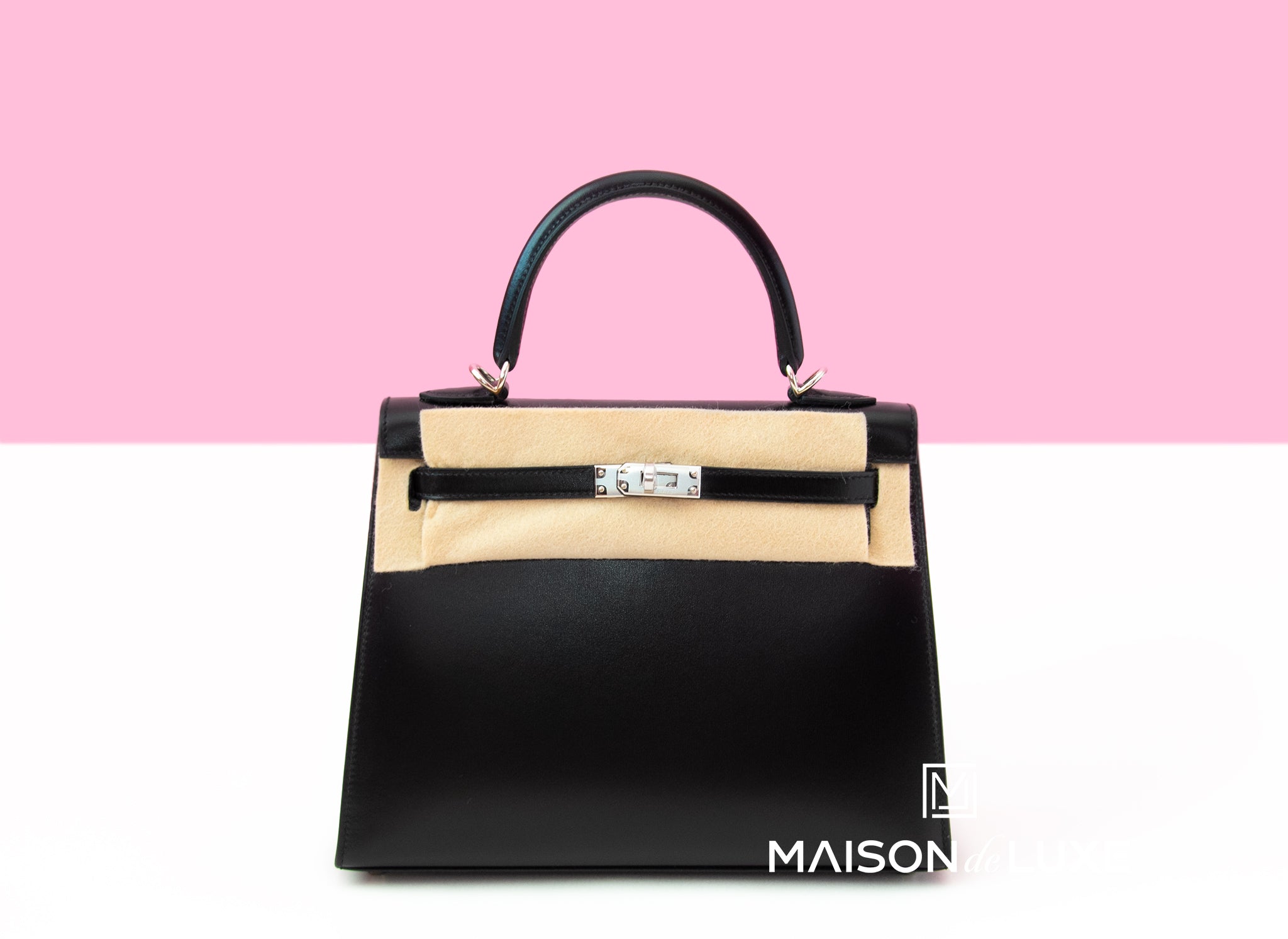 Hermes Kelly Sellier 25 Black Box Palladium Hardware Bag – MAISON de LUXE