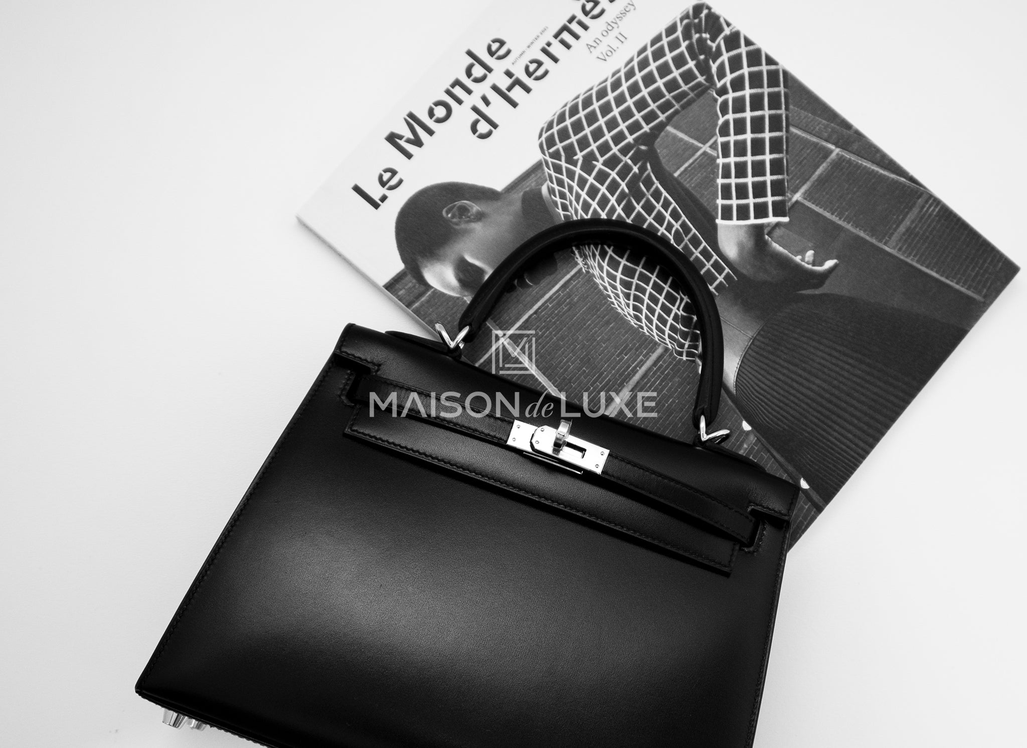 Hermes Kelly Sellier 28 Bag Black Box Leather Palladium Hardware