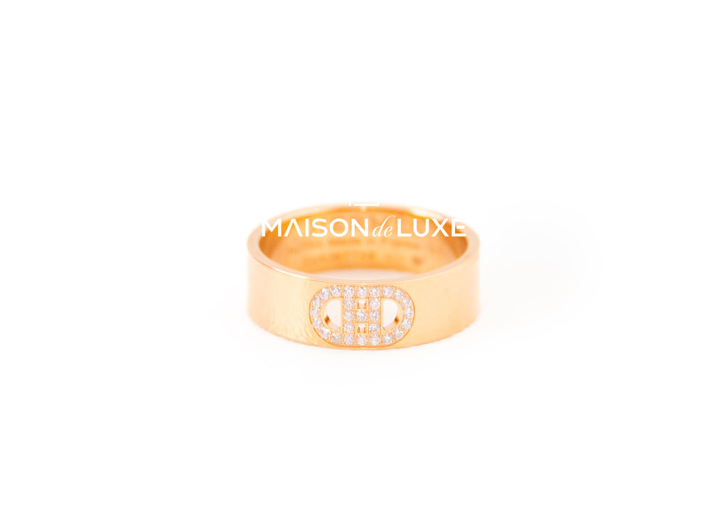 Hermes Rose Gold Diamond H d'ancre Ring 51