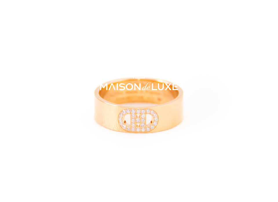 Hermes Rose Gold Diamond H d'ancre Ring 51