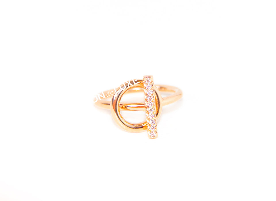Hermes Rose Gold Diamond Echappee Ring 52