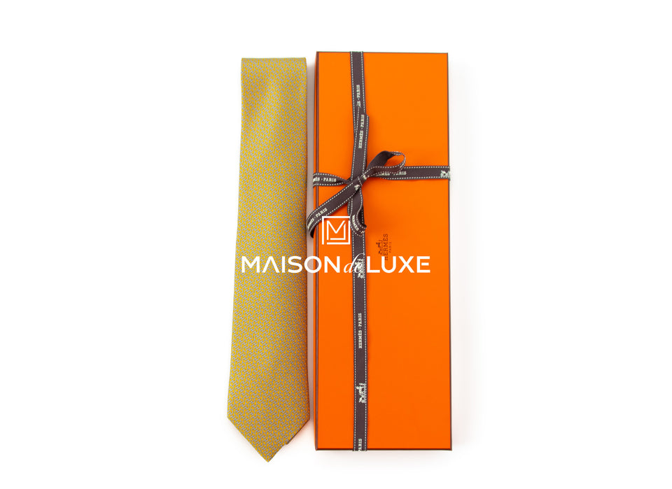 Hermes Cravate Twill Tie 8 Jaune / Gris