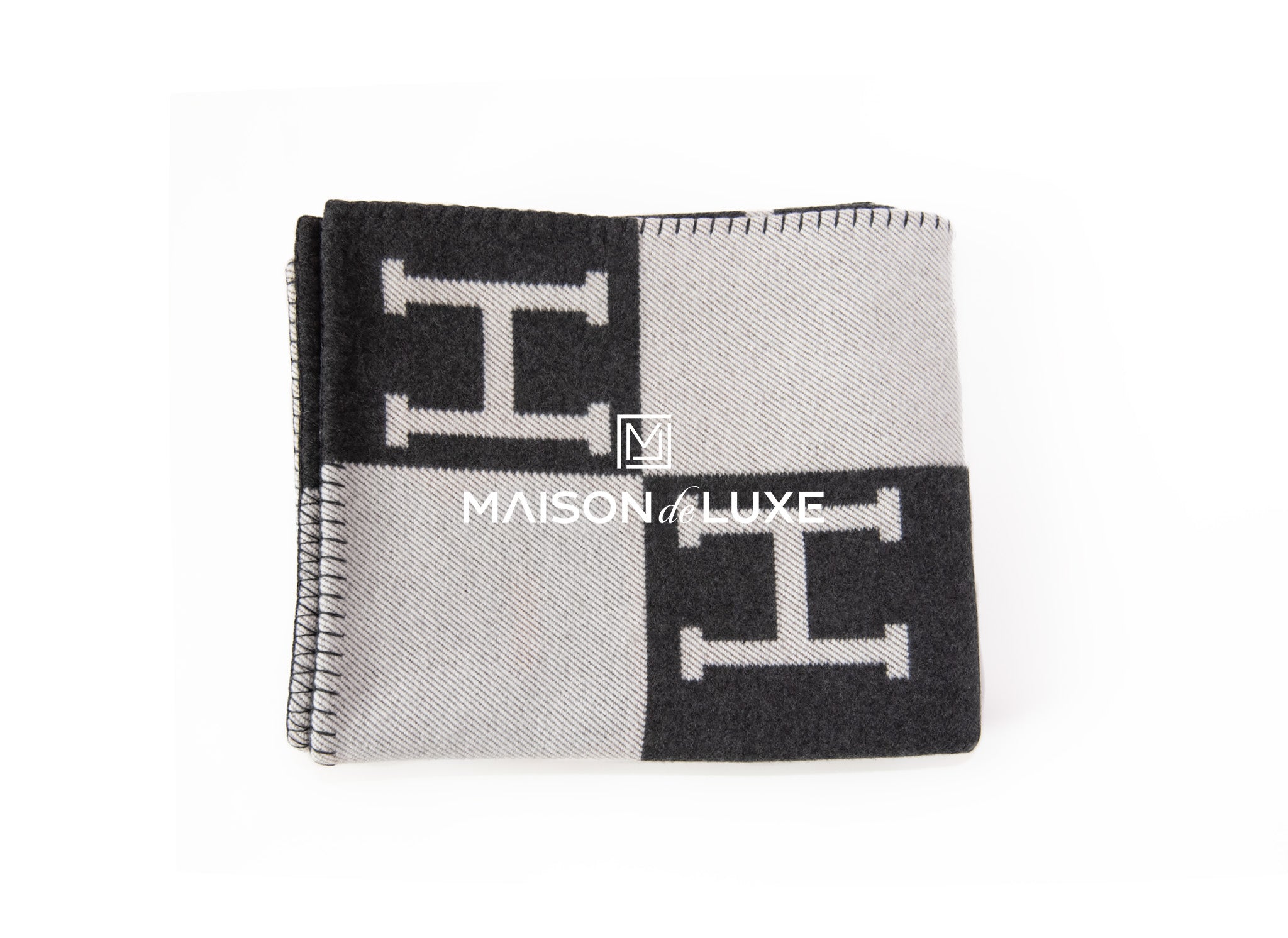 Hermes Large Gris Fonce Dark Gray Wool Cashmere H Avalon Blanket