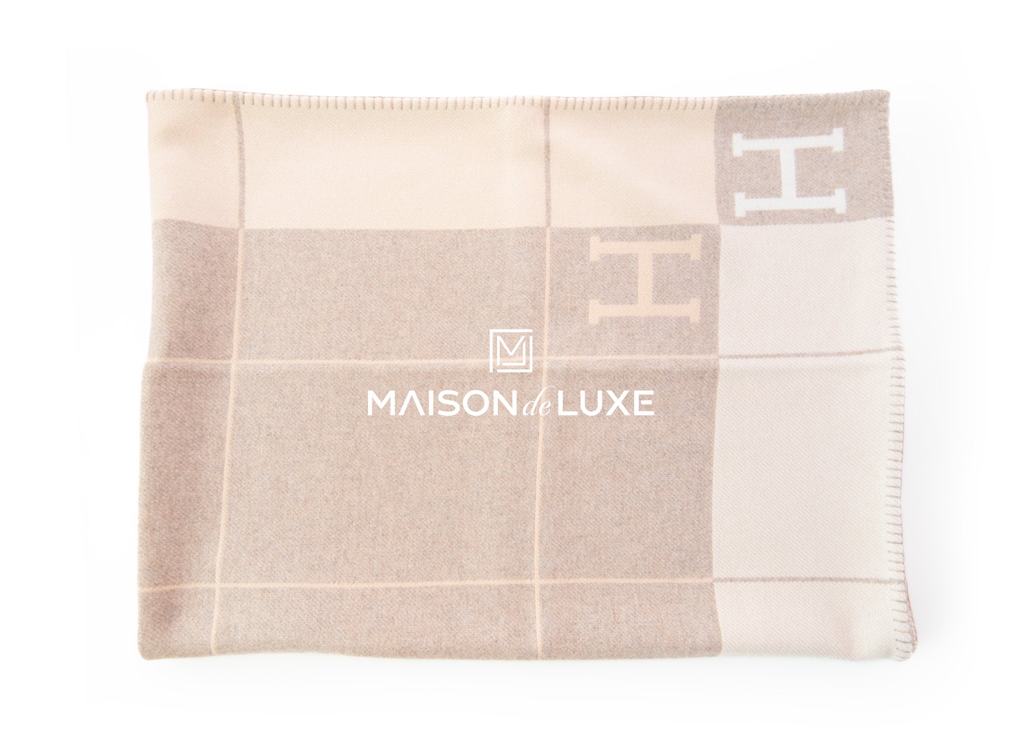 Hermes Large Camomille Beige Wool Cashmere H Avalon III Blanket