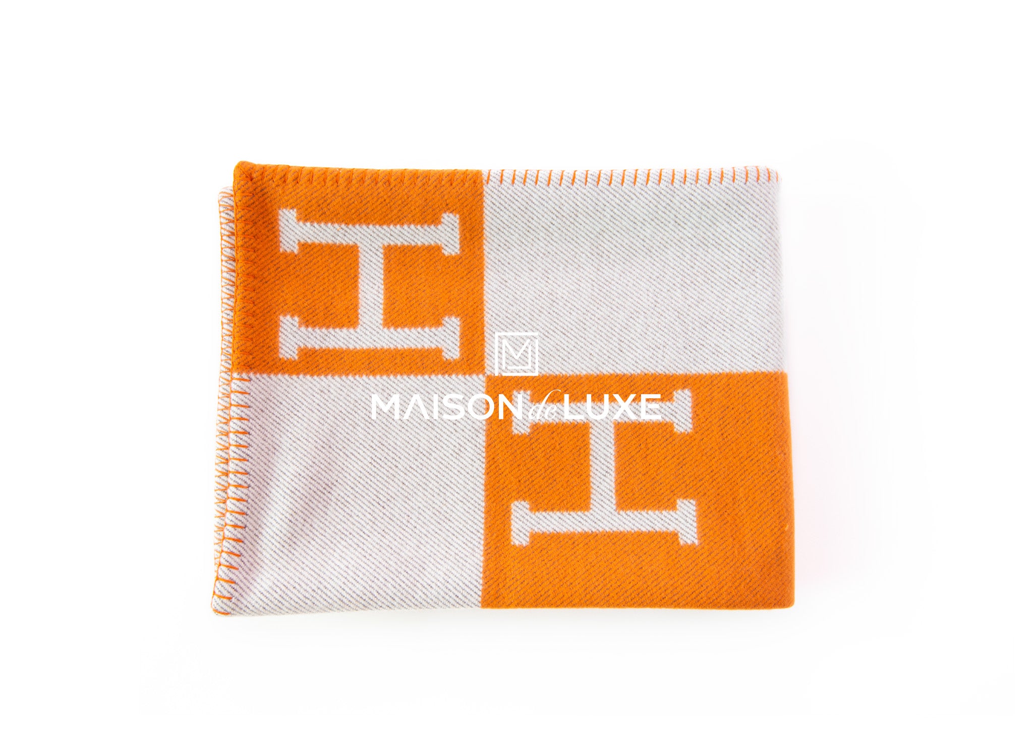 Hermes Potiron Orange Pumpkin Wool Cashmere H Avalon Blanket Throw