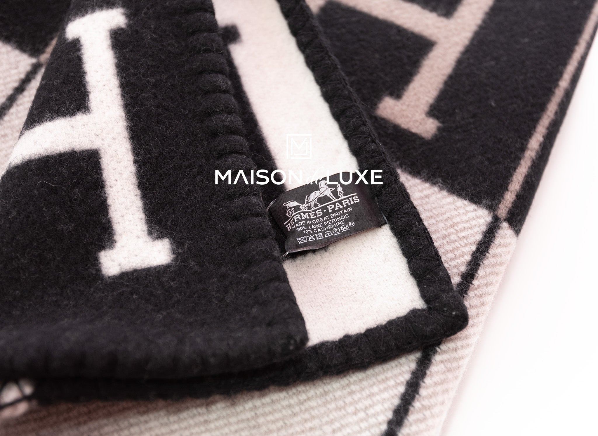 Hermes Large Noir Black Wool Cashmere H Avalon III Blanket Throw