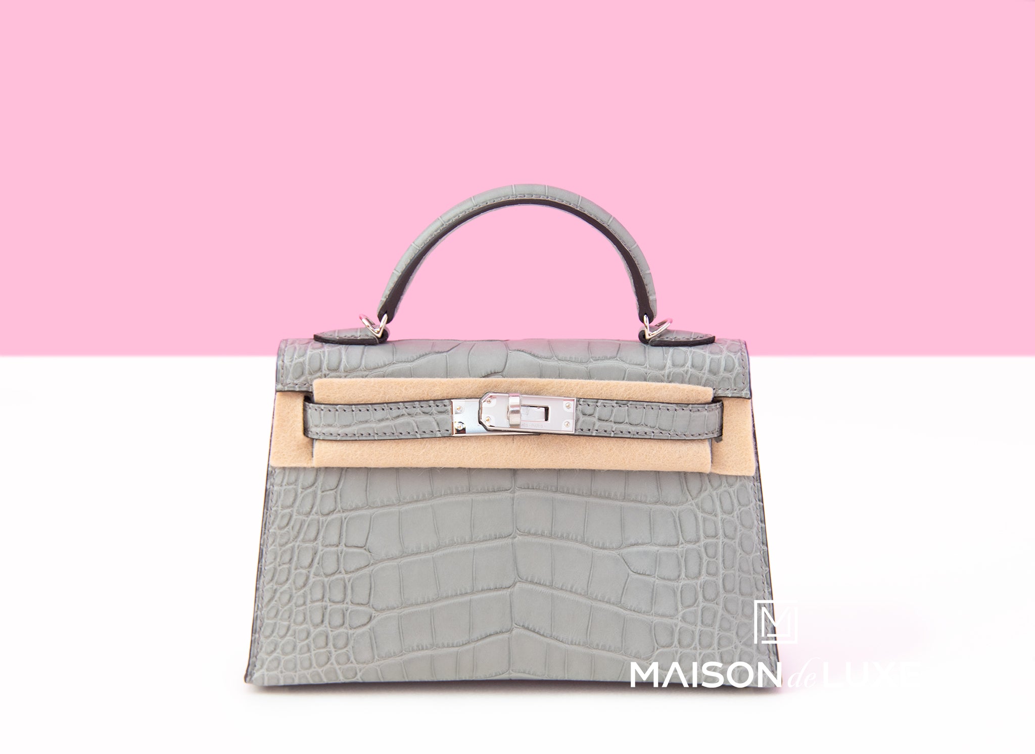 Hermes Mini Kelly II 20 Gris Ciment Matte Alligator Crocodile Bag