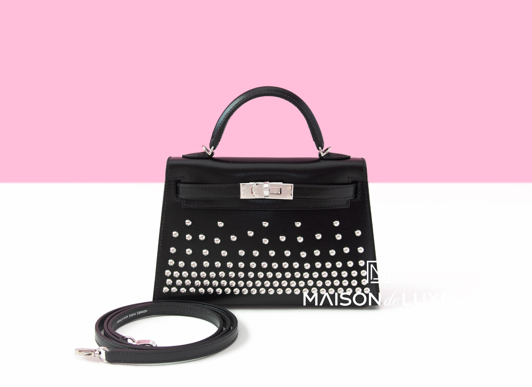 Hermes Clouté Studded Mini Kelly II 20 Black Box Palladium