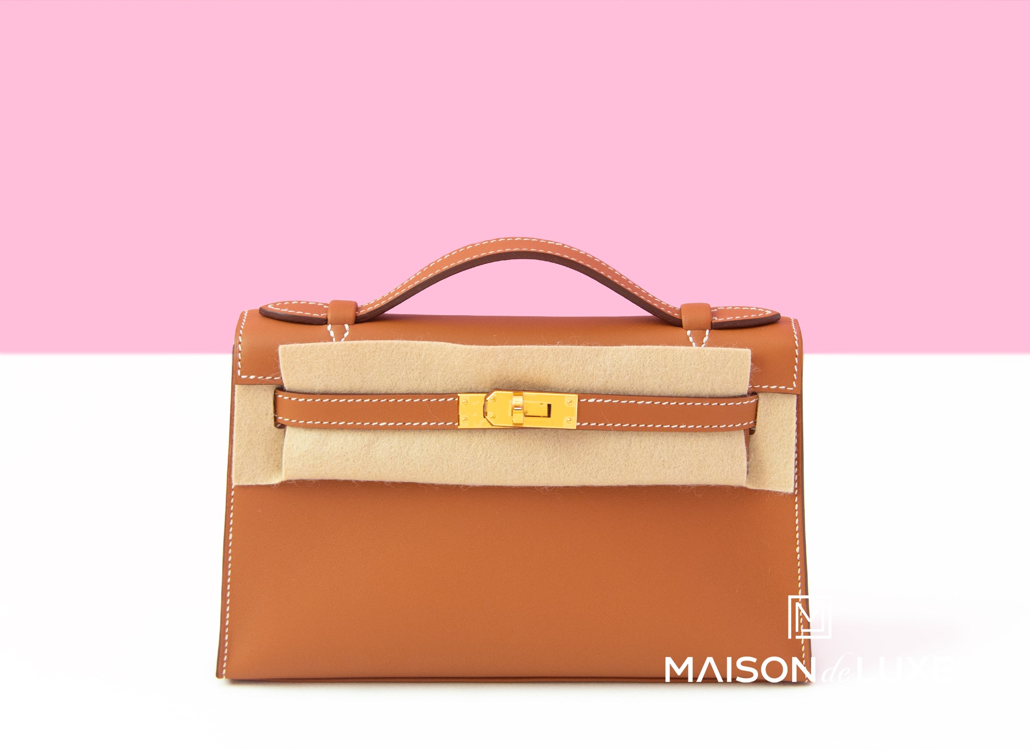 Hermes Gold Brown Swift GHW Kelly Pochette Clutch Bag – MAISON de LUXE