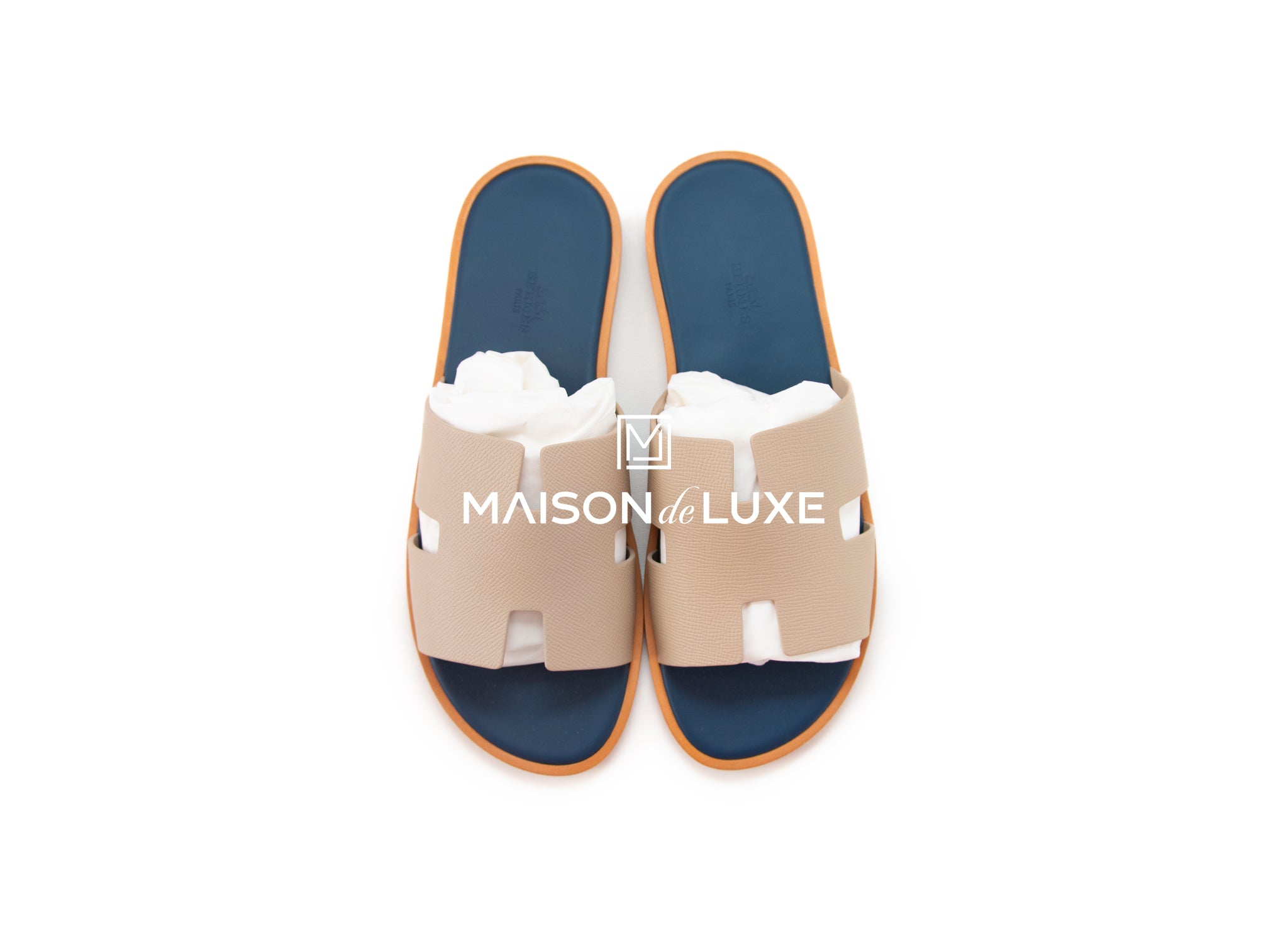 Shoes Birkin Slides Mens Hermes Men's Blanc Gomme Bleu Celeste