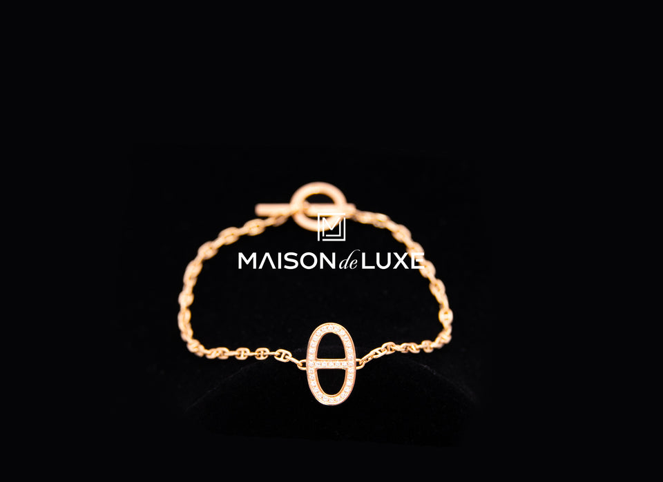 Hermes Rose Gold Diamond Chaine d'ancre Contour Bracelet LG