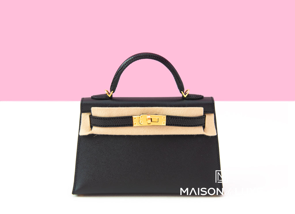Hermes Mini Kelly II 20 Black Madame & Lizard Touch Gold Hardware