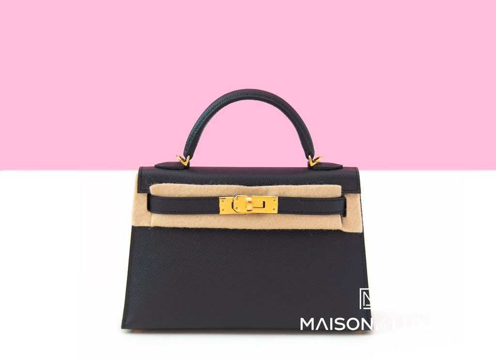 Hermes Mini Kelly II 20 Black Epsom Gold Hardware