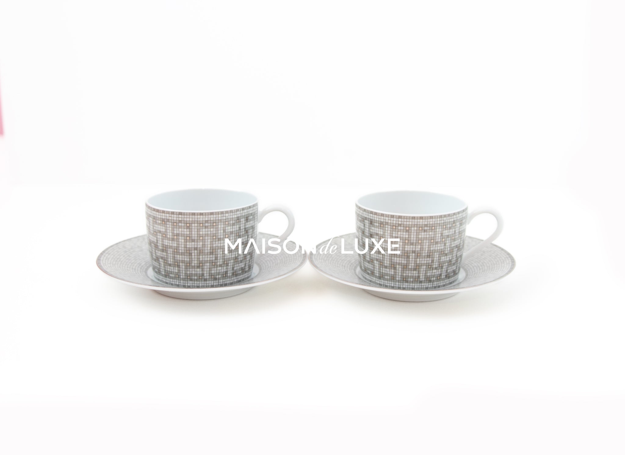 Hermes Classic Mosaique Au 24 Gold set of 2 Teacup & Saucer - MAISON de LUXE