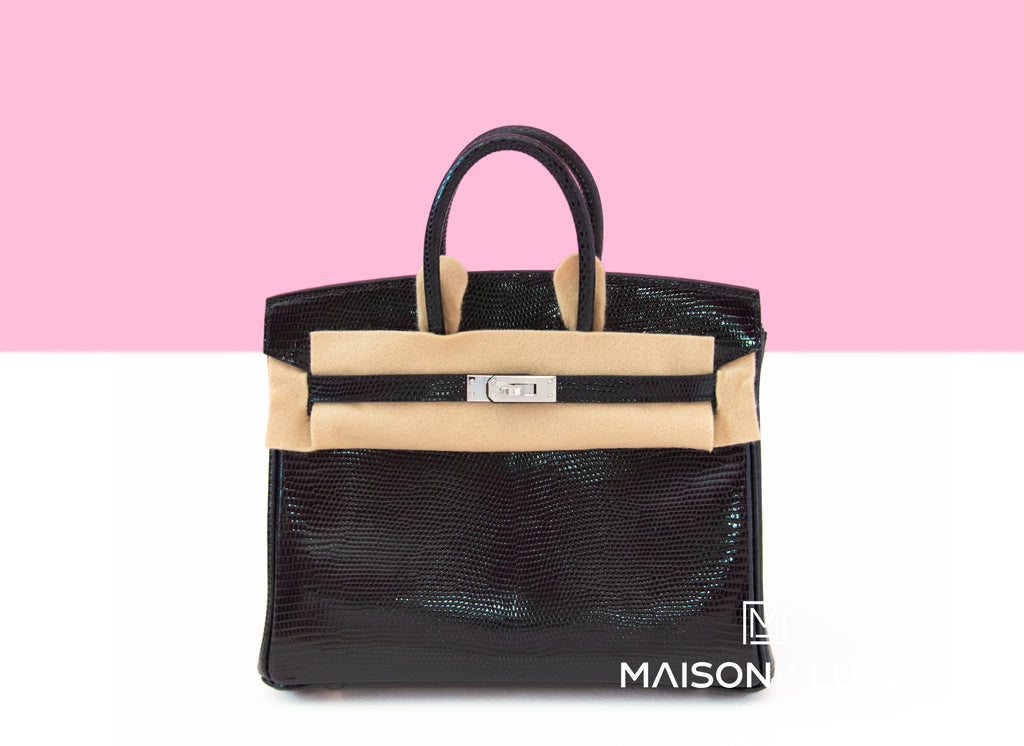 Hermes Birkin 25 Black Shiny Lizard Palladium Hardware