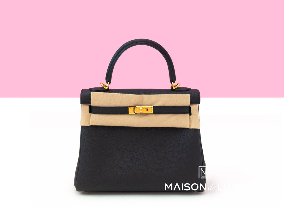 Hermes Kelly Retourne 25 Black Togo Gold Hardware