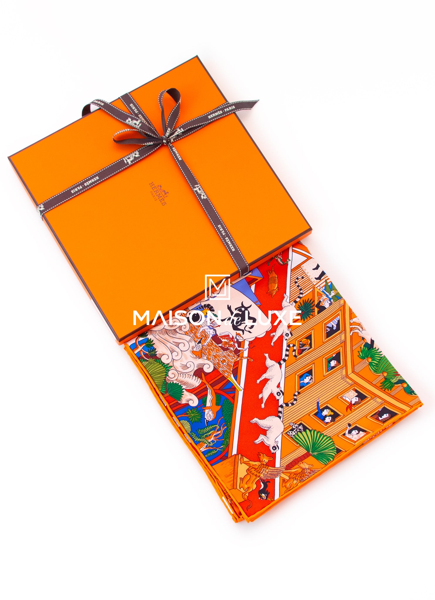 HERMES Orange Silk Twilly - Logo Ribbon Scarf/Wrap - Boca Pawn