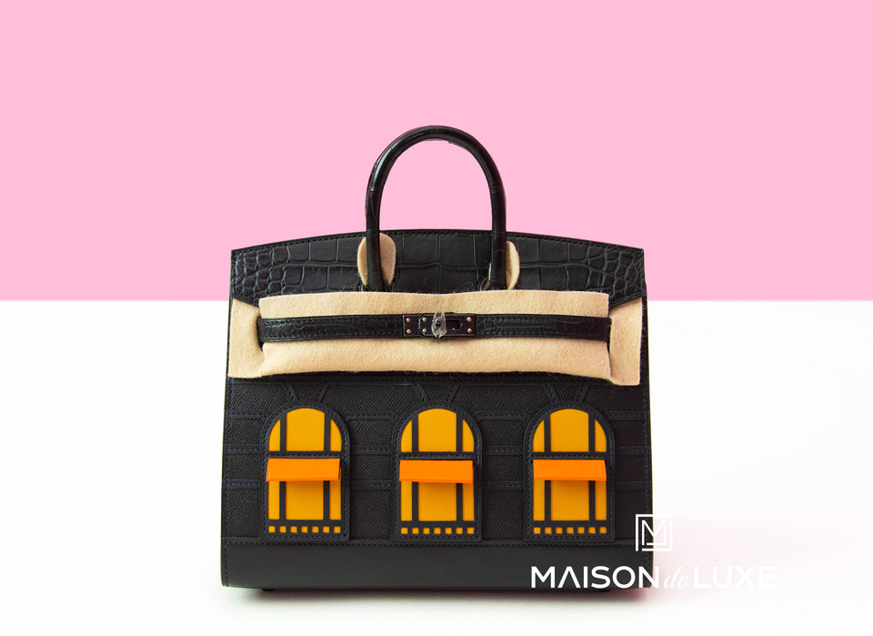 Hermes So Black Midnight Faubourg Birkin 20 Matte Alligator Handbag