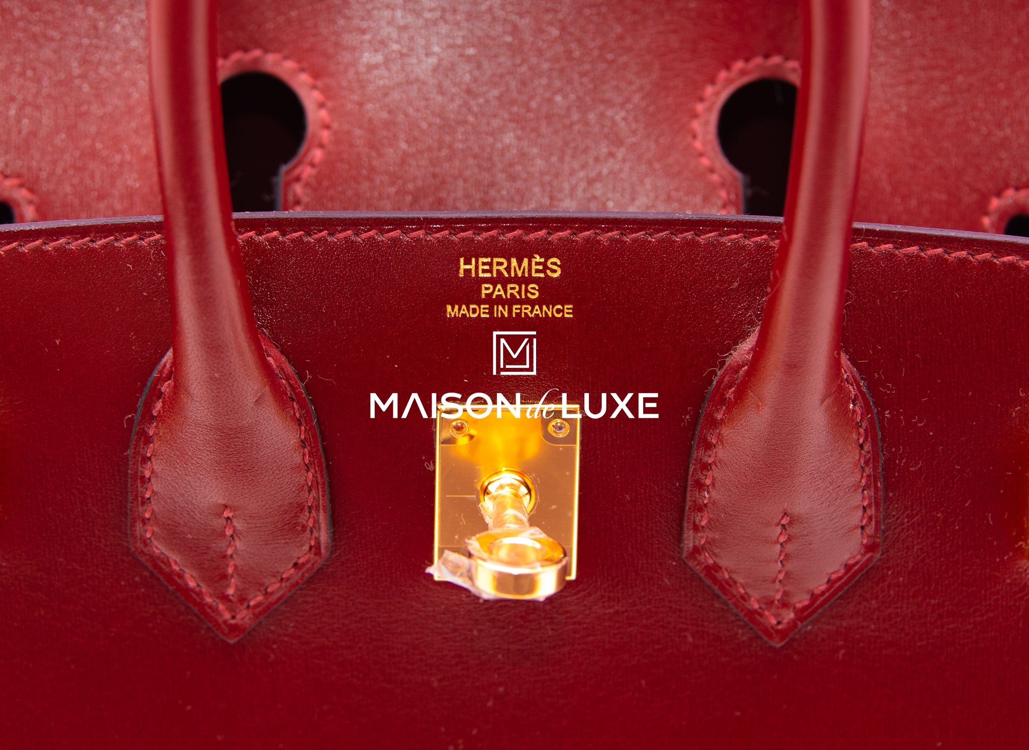 A PERSONALIZED ROUGE H CALF BOX LEATHER HAC BIRKIN 60 WITH GOLD HARDWARE