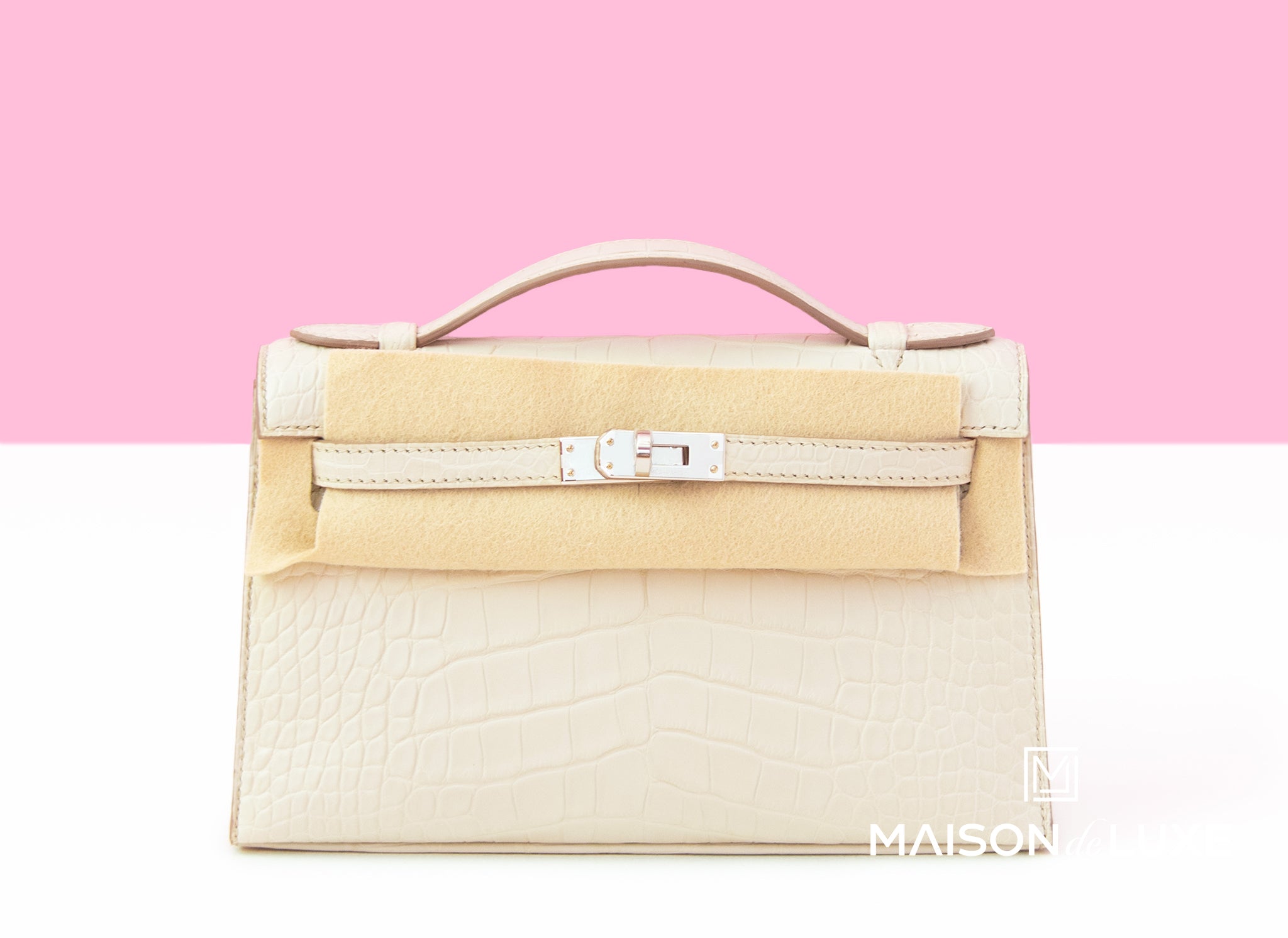 HERMES Lizard Kelly Pochette Clutch Beige 74970