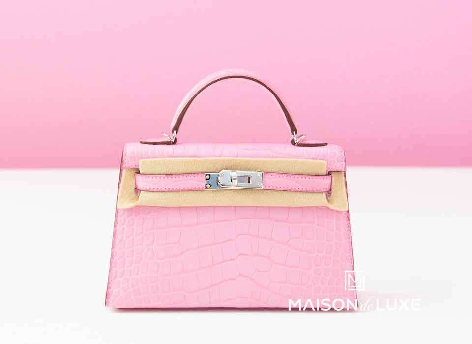 Hermes Mini Kelly II 20 5P Bubblegum Pink Matte Alligator