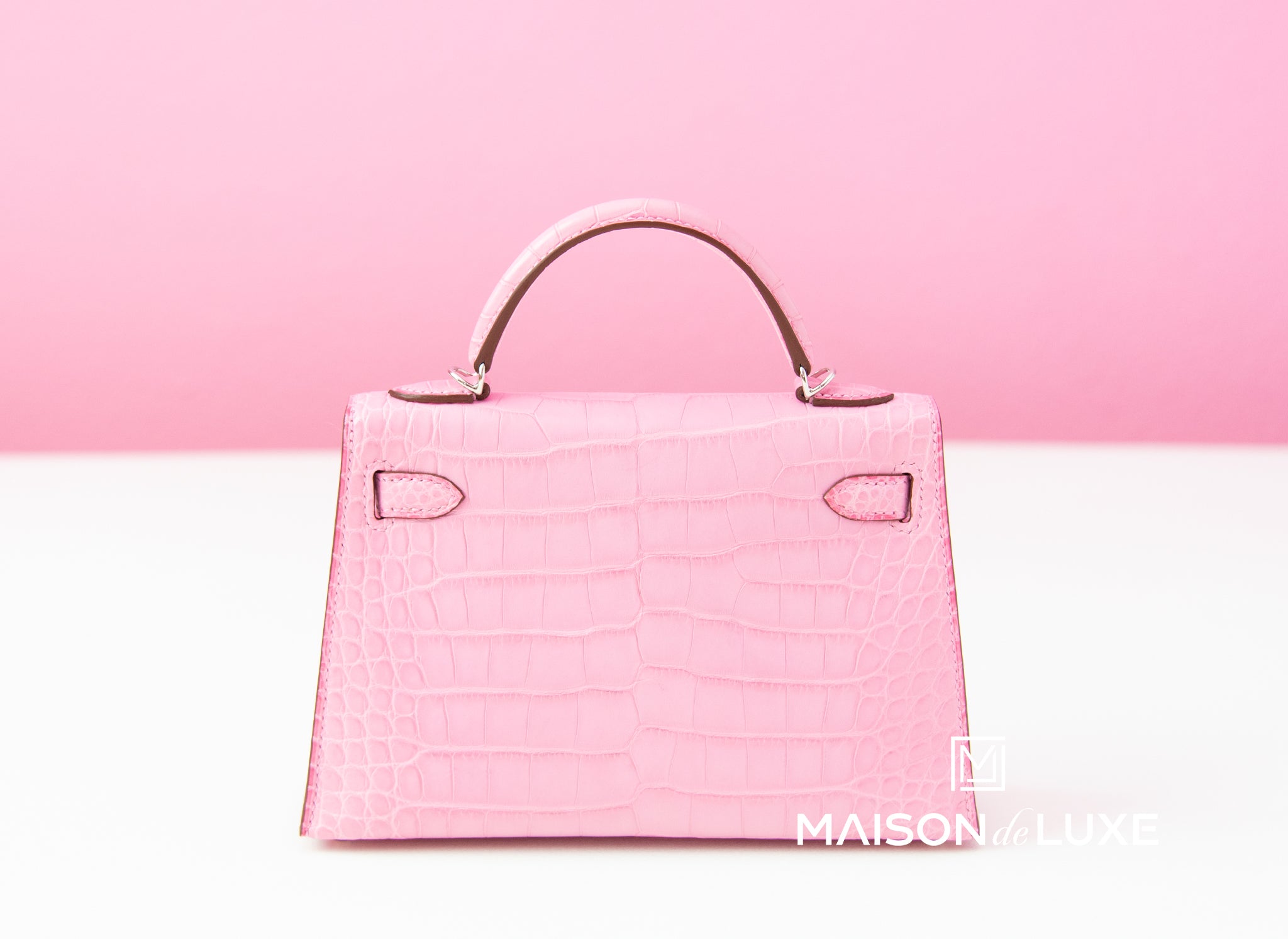 Hermes 5P Bubblegum Pink Crocodile Mini Kelly II 20 cm - MAISON de LUXE