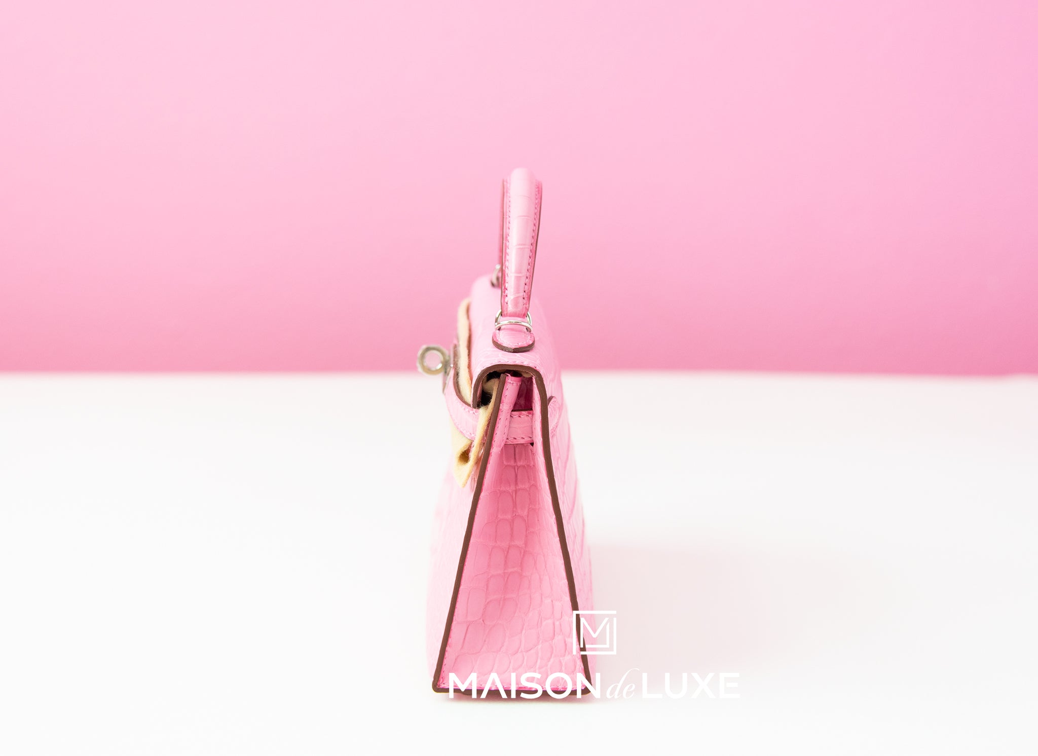 Hermes 5P Bubblegum Pink Crocodile Mini Kelly II 20 cm - MAISON de LUXE