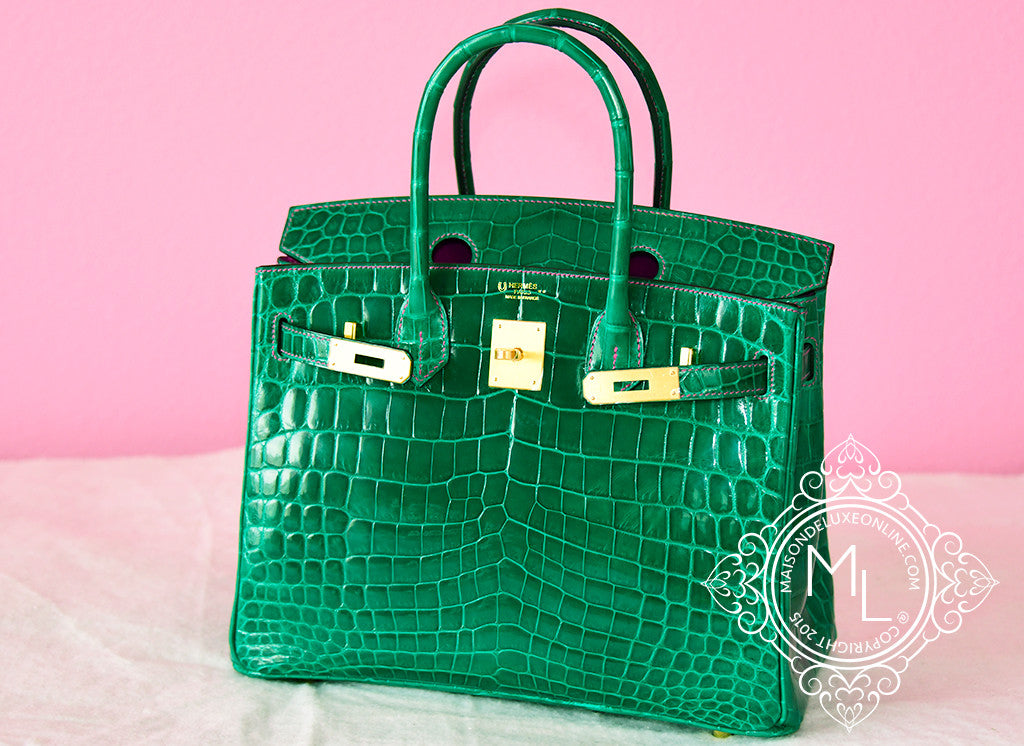 HERMES VERT EMERALD EMERAUDE FUCHSIA CROCODILE BIRKIN – MAISON de LUXE