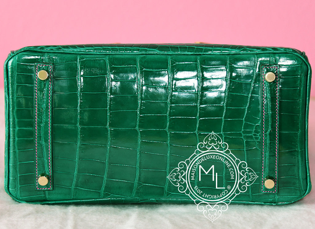 HERMES VERT EMERALD EMERAUDE FUCHSIA CROCODILE BIRKIN – MAISON de LUXE