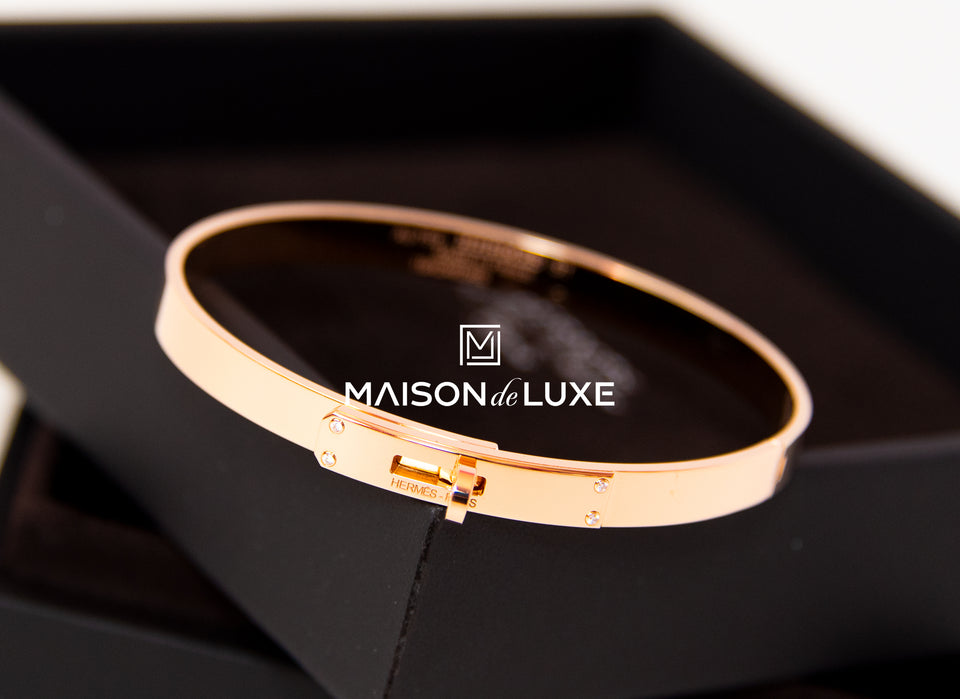 Hermes Rose Gold 4 Diamonds Kelly Bracelet ST