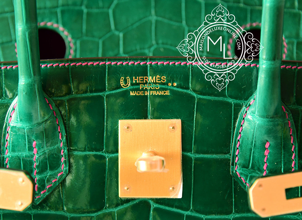 Hermes Birkin Bag 30cm Patchwork Emerald Green Crocodile Accent