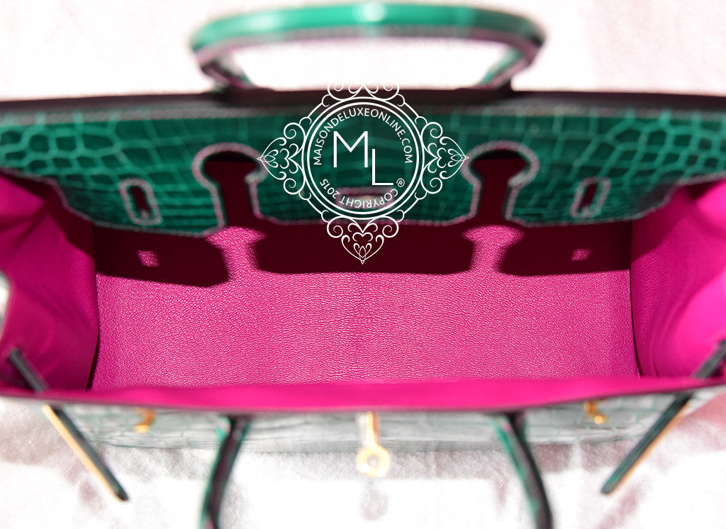 Hermes HSS Birkin 30 Emerald and Rose Scheherazade Shiny Crocodile –  Madison Avenue Couture