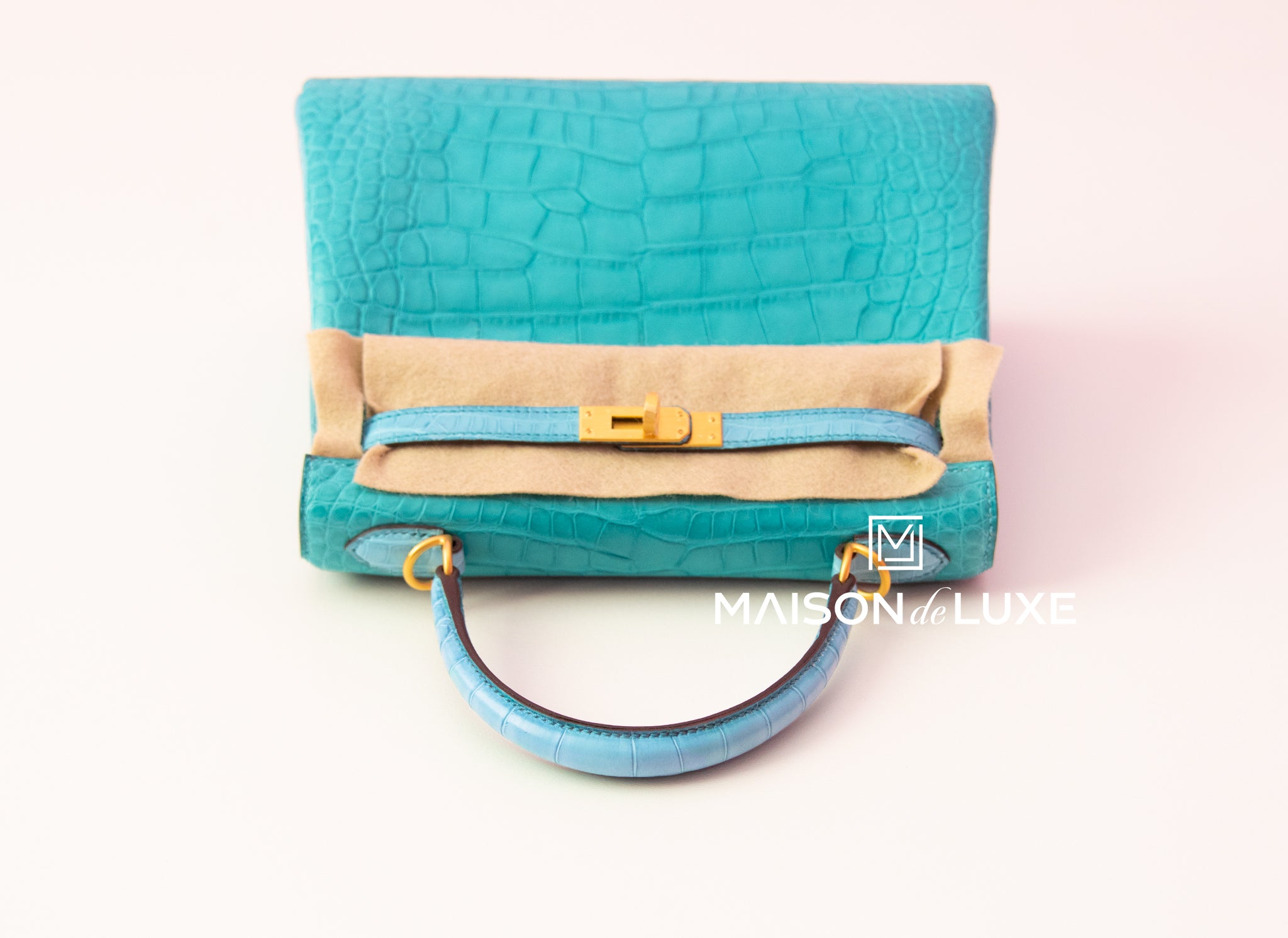 Hermes Blue Paon & Bleu Saint CYR HSS Crocodile Kelly 25 Handbag - MAISON  de LUXE