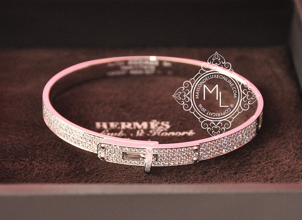 Hermes White Gold Pave 3.15 CT 499 Diamond Kelly Bracelet Bangle SH - New - MAISON de LUXE