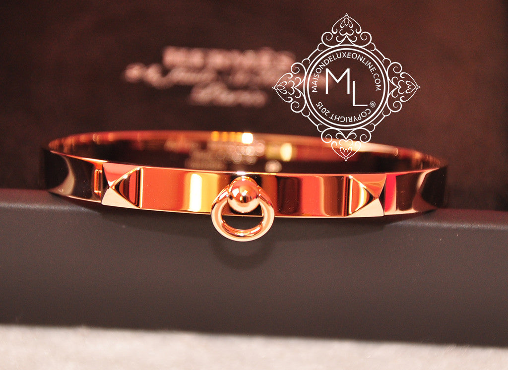 Hermes 18K Rose Gold Collier de Chien CDC Bangle ST Bracelet Cuff – MAISON  de LUXE