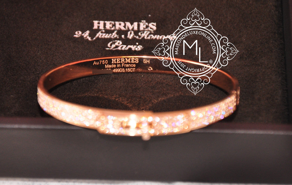 NEW HERMES $50000 ROSE GOLD PAVE 3.15 CT 499 DIAMOND KELLY BRACELET BANGLE  CDC